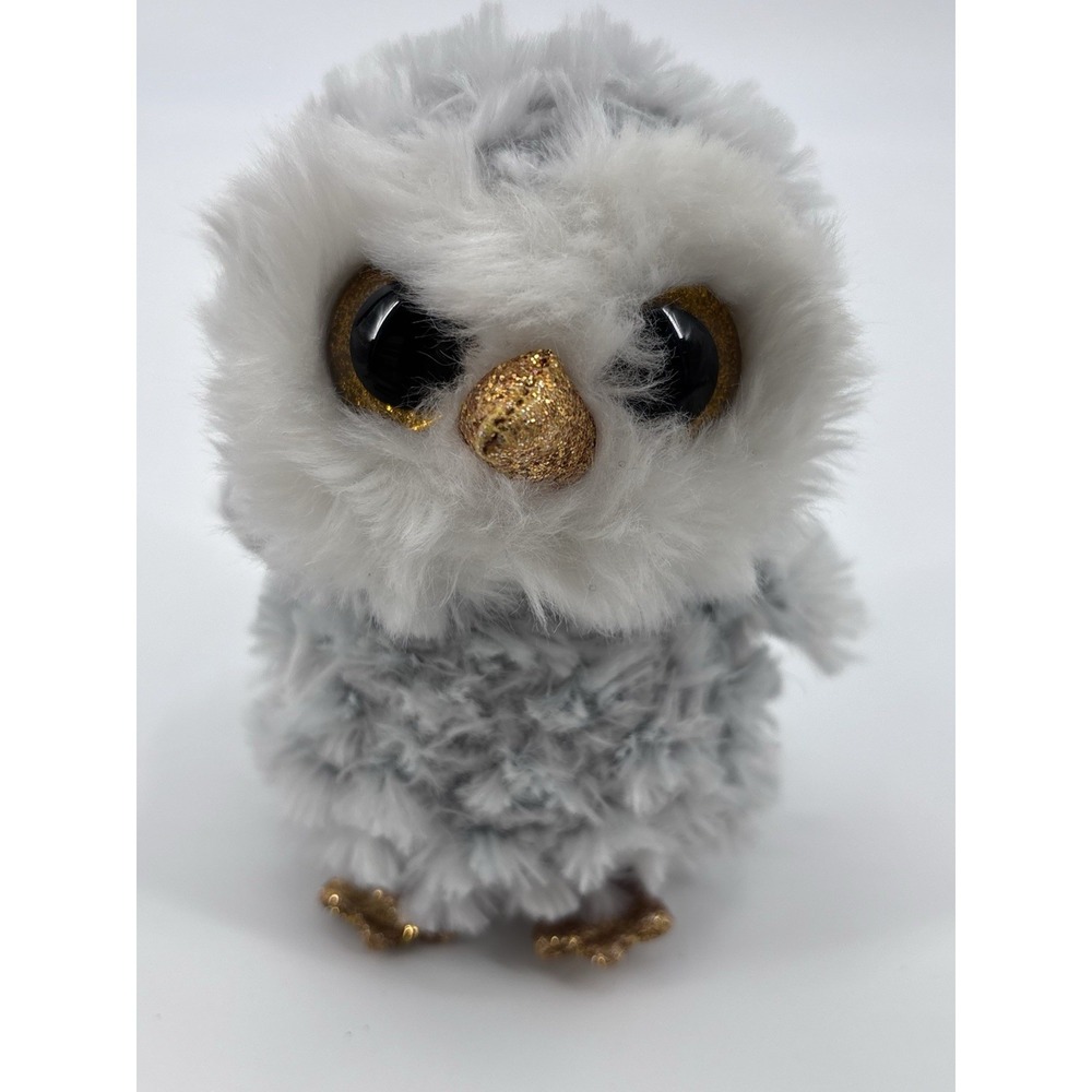 Ty Beanie Boo Owlette Owl Plush 6 Inch Gray Gold Eyes Stuffed Animal